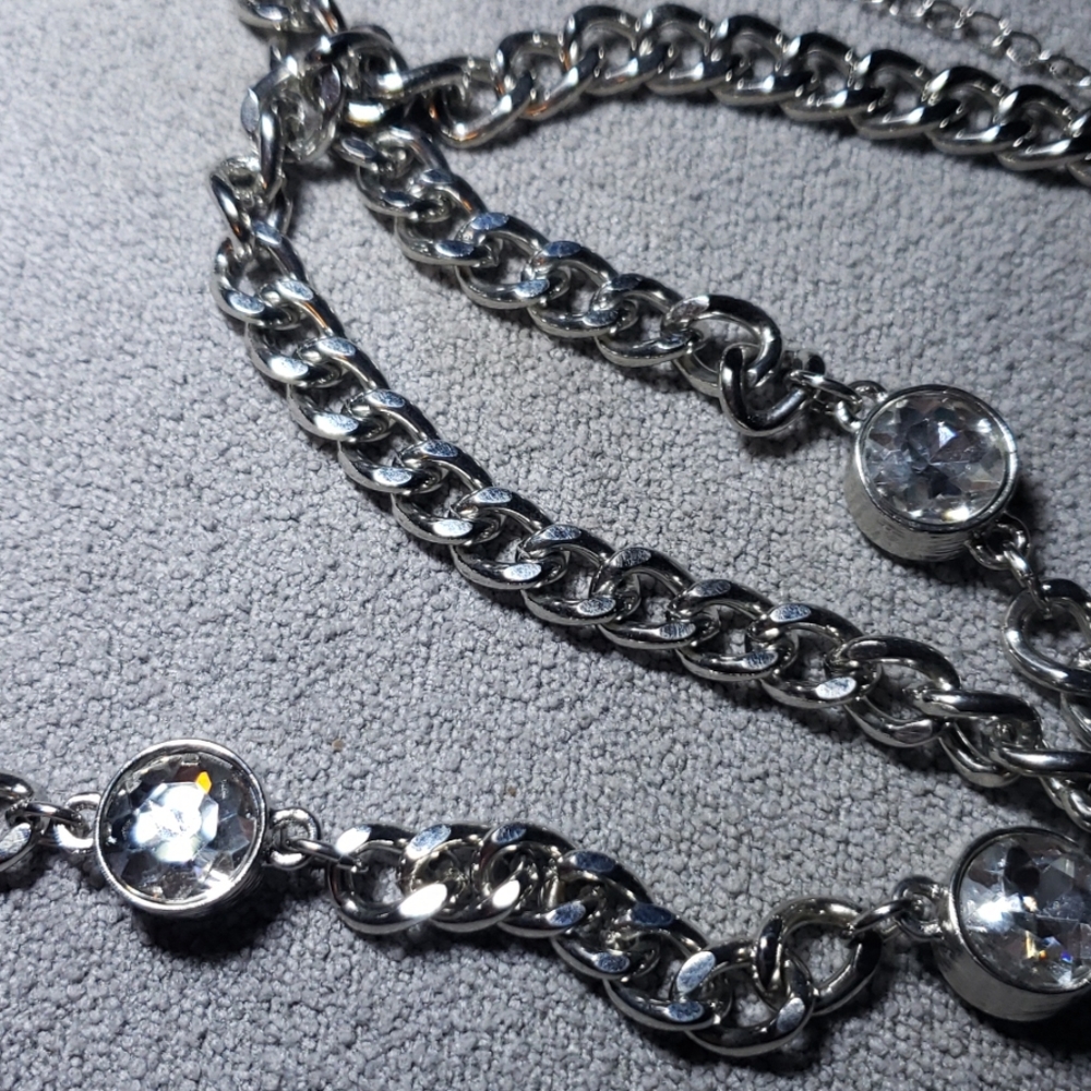 40 " silver and pave crystal necklace